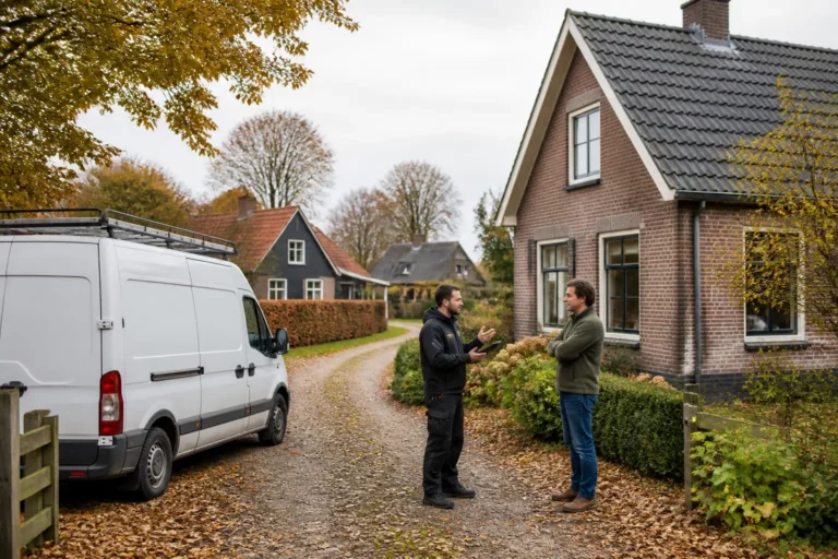 isolatiebusje bij woning in landelijk dorp waar bewoner met monteur buiten overleg heeft